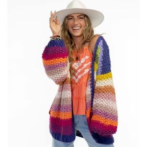 Multi color chunky knit cardigan